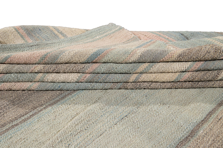 Modern Striped Kilim Wool Rug 9 X 12