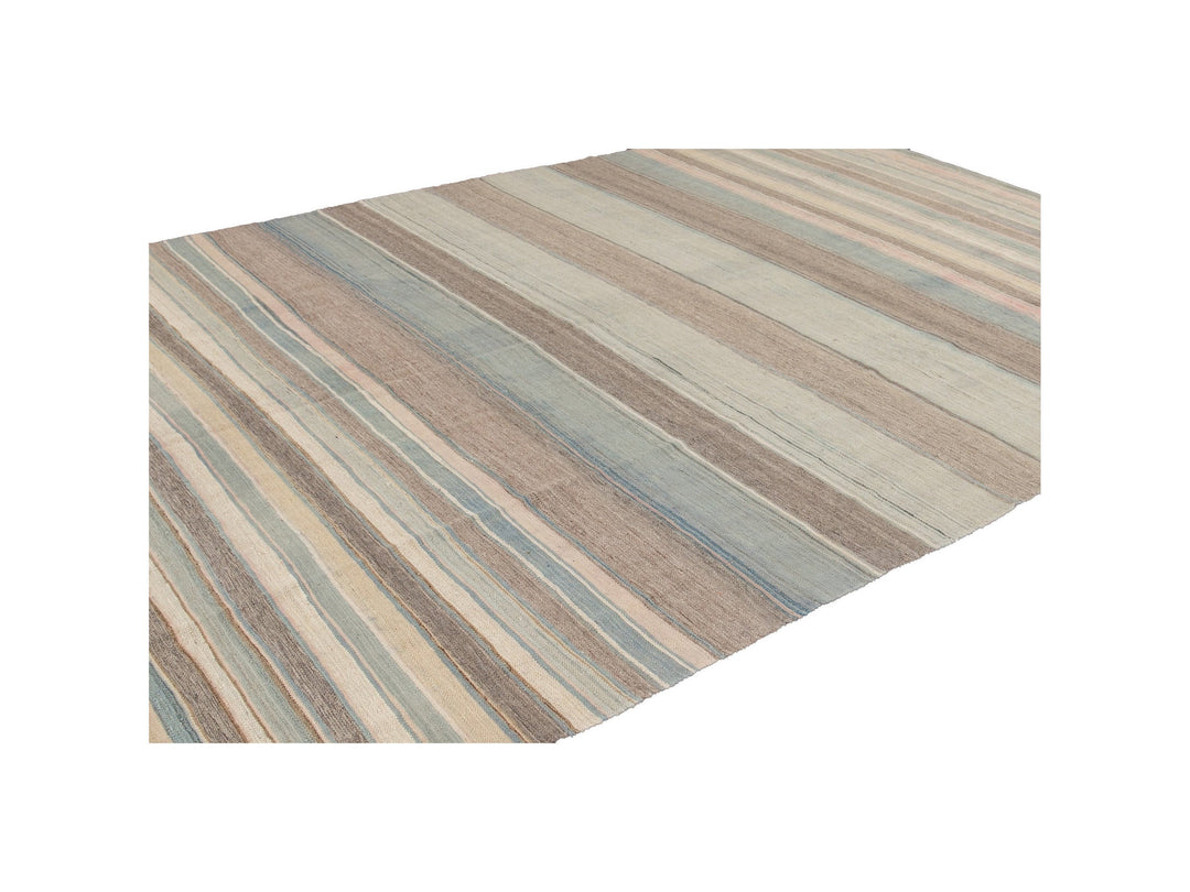 Modern Striped Kilim Wool Rug 9 X 12