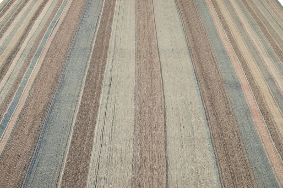 Modern Striped Kilim Wool Rug 9 X 12