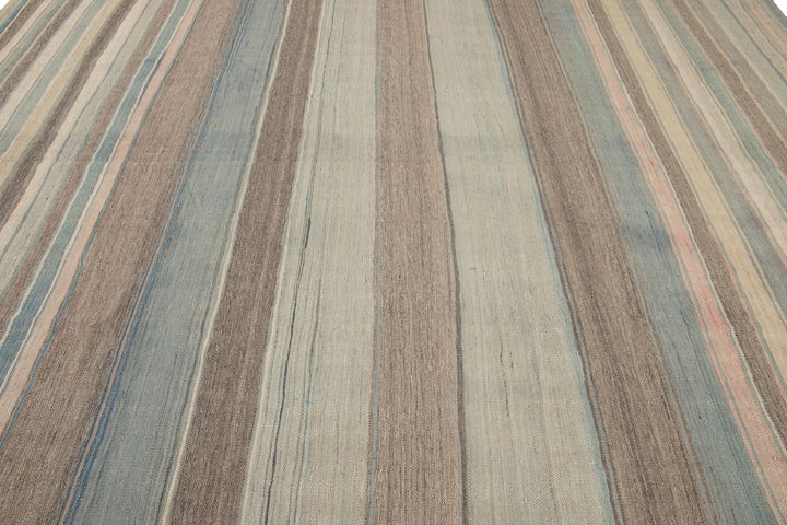 Modern Striped Kilim Wool Rug 9 X 12