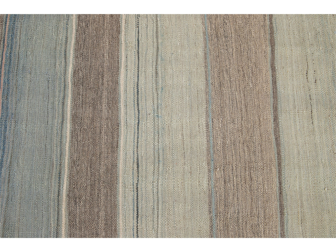 Modern Striped Kilim Wool Rug 9 X 12
