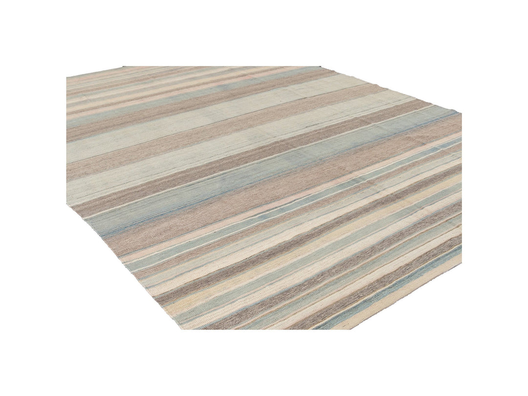 Modern Striped Kilim Wool Rug 9 X 12