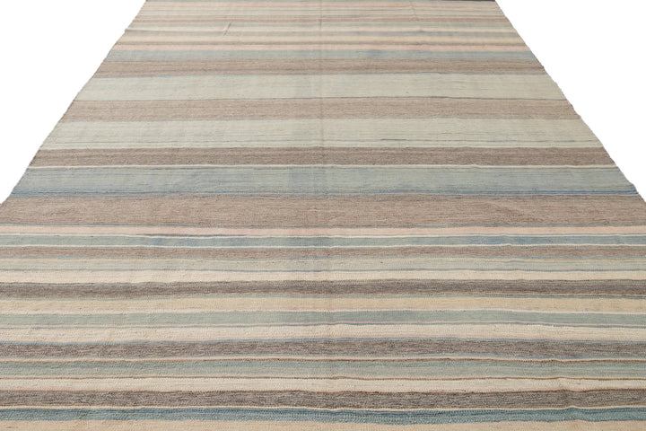Modern Striped Kilim Wool Rug 9 X 12