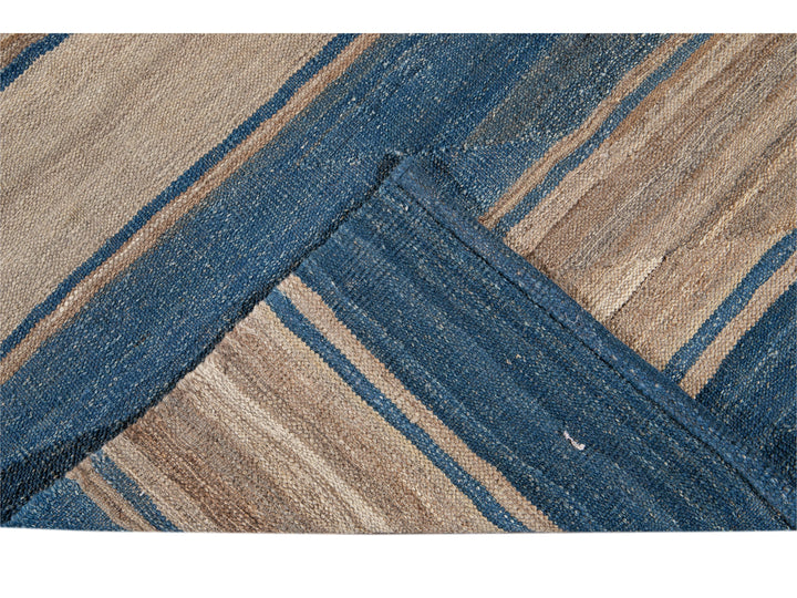 Modern Striped Flat-Weave Wool Rug 7 X 10