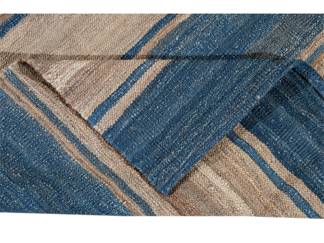 Modern Striped Flat-Weave Wool Rug 7 X 10