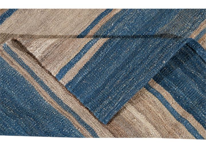 Modern Striped Flat-Weave Wool Rug 7 X 10