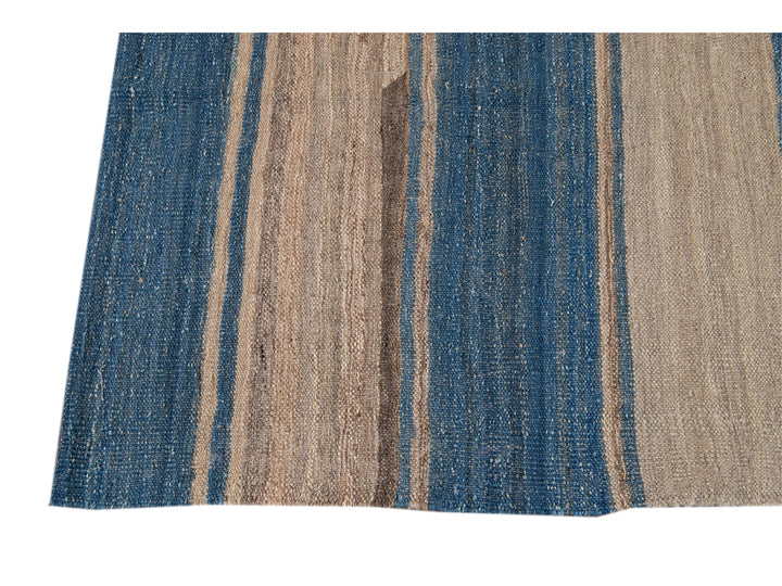 Modern Striped Flat-Weave Wool Rug 7 X 10