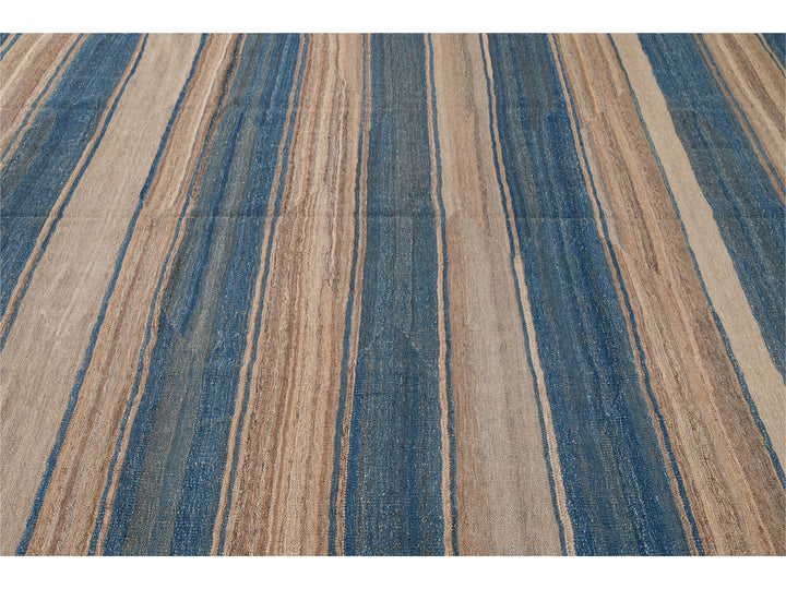 Modern Striped Flat-Weave Wool Rug 7 X 10