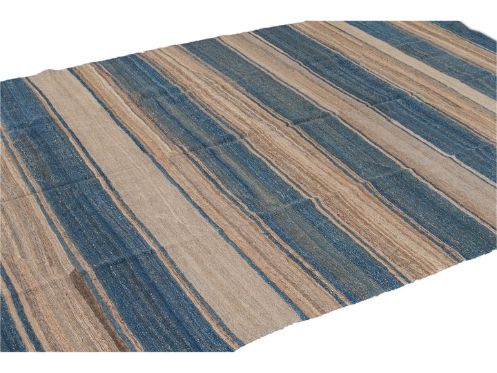 Modern Striped Flat-Weave Wool Rug 7 X 10