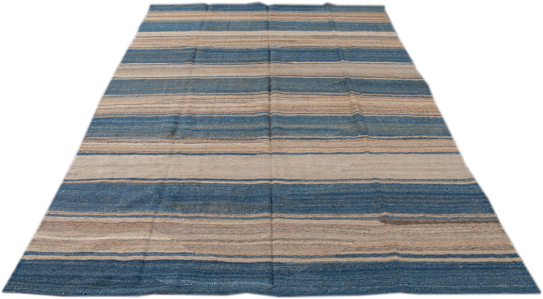 Modern Striped Flat-Weave Wool Rug 7 X 10