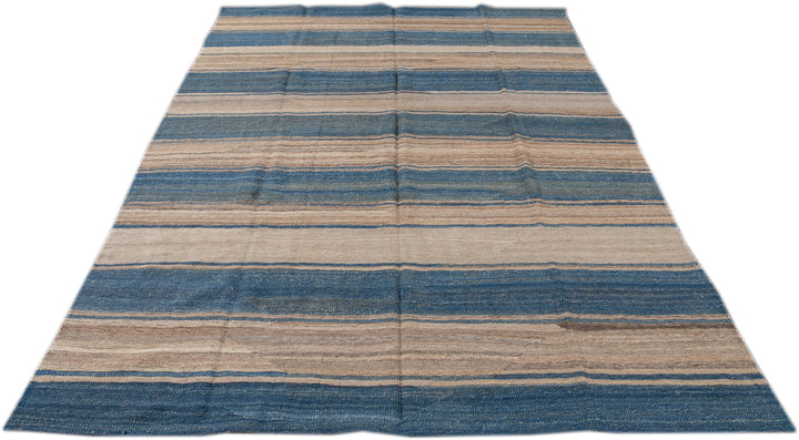 Modern Striped Flat-Weave Wool Rug 7 X 10