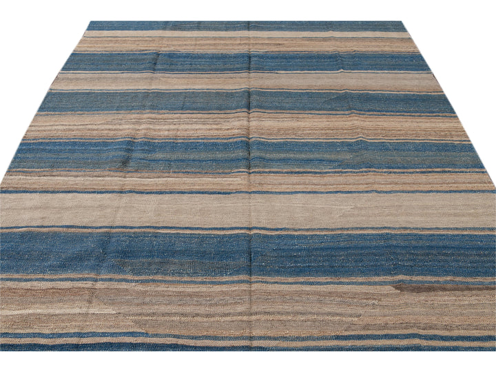 Modern Striped Flat-Weave Wool Rug 7 X 10