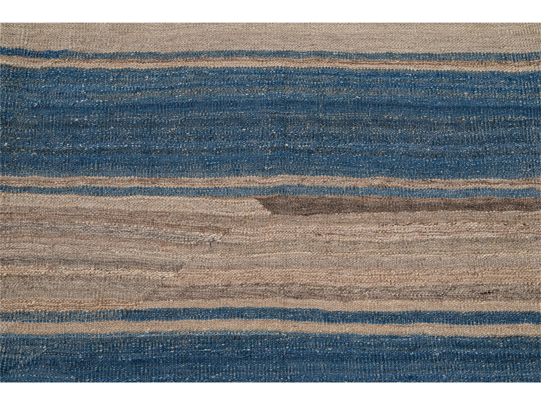 Modern Striped Flat-Weave Wool Rug 7 X 10