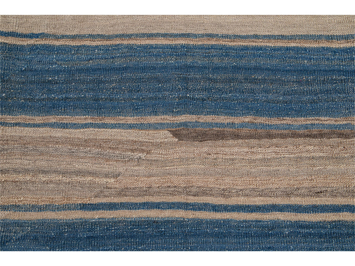 Modern Striped Flat-Weave Wool Rug 7 X 10
