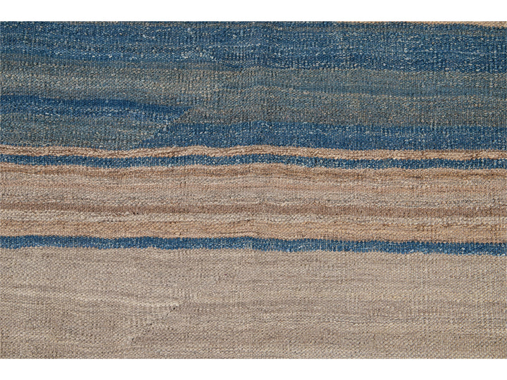 Modern Striped Flat-Weave Wool Rug 7 X 10