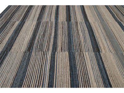 Modern Striped Kilim Wool Rug 9 X 12