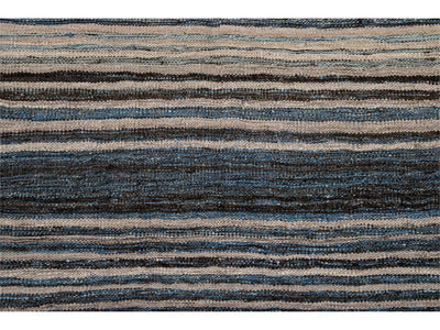 Modern Striped Kilim Wool Rug 9 X 12