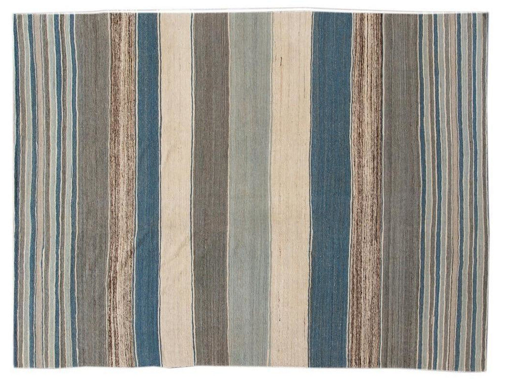 Modern Flat-Weave Kilim Striped Wool Rug 9 X 12