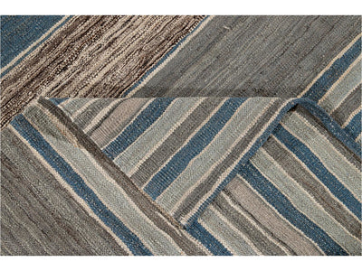 Modern Flat-Weave Kilim Striped Wool Rug 9 X 12