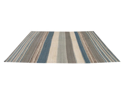 Modern Flat-Weave Kilim Striped Wool Rug 9 X 12