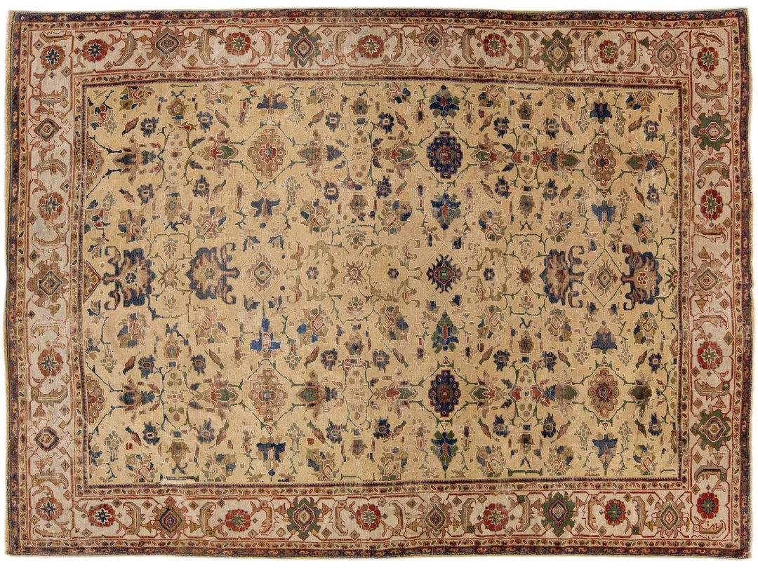 Antique Sultanabad Tan Handmade Wool Rug with Allover Pattern