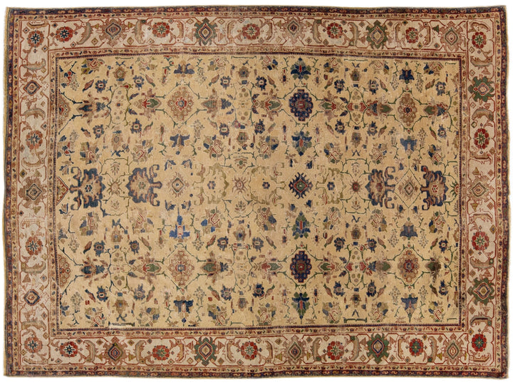 Antique Sultanabad Tan Handmade Wool Rug with Allover Pattern