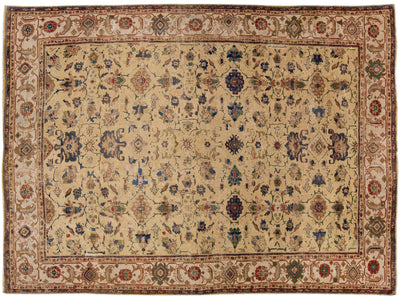 Antique Sultanabad Tan Handmade Wool Rug with Allover Pattern
