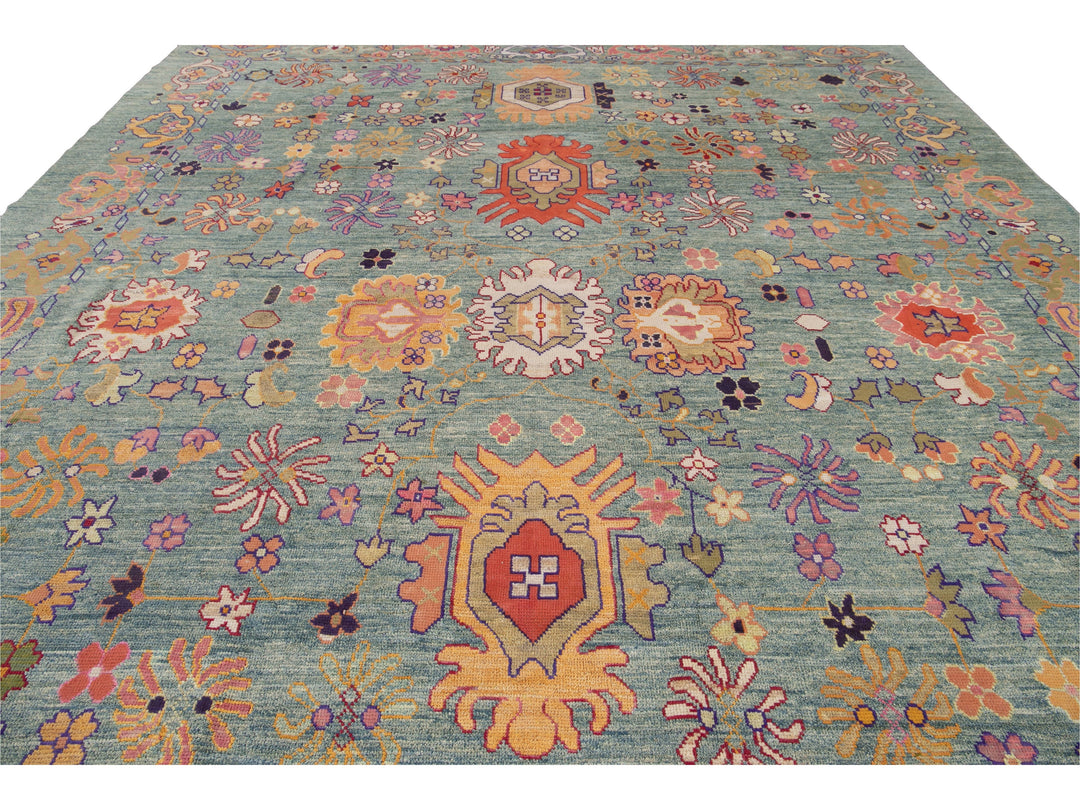 Modern Oushak Oversize Wool Rug 12 X 16