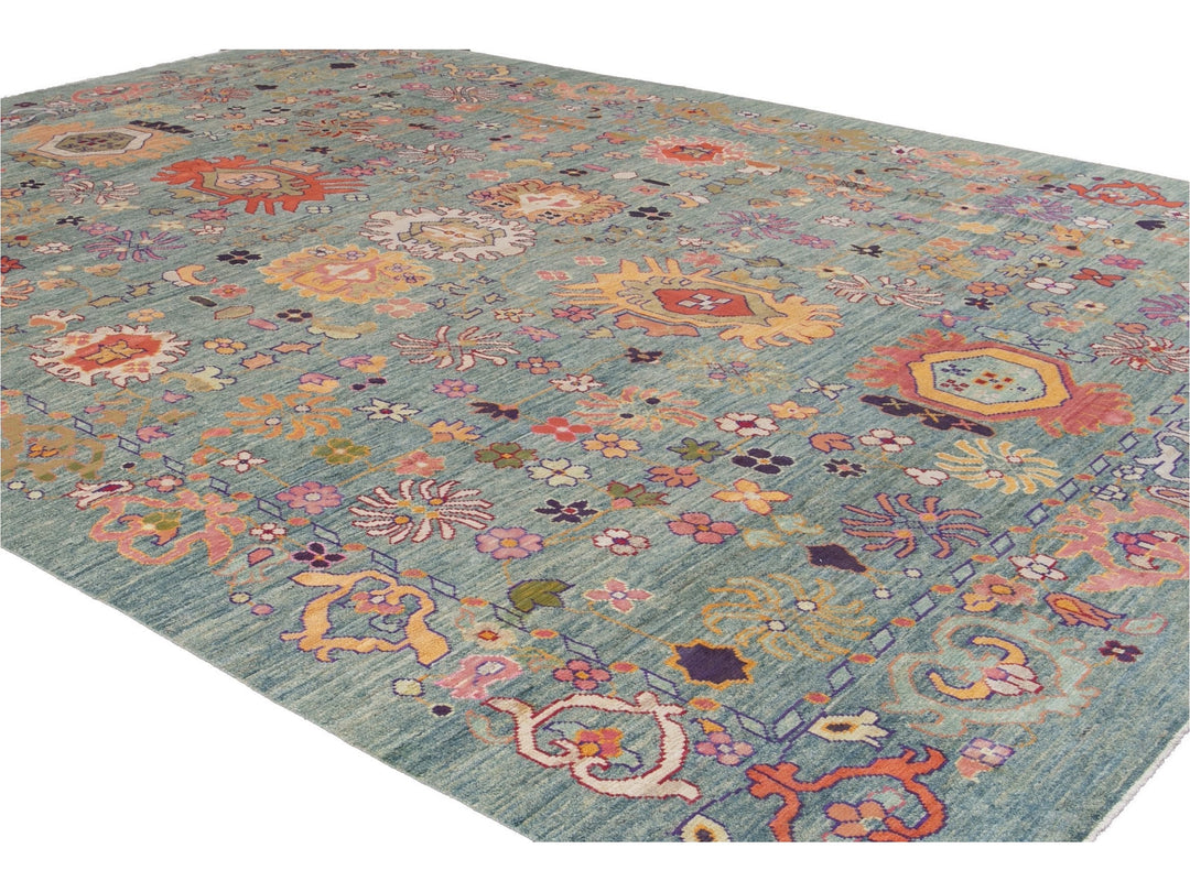 Modern Oushak Oversize Wool Rug 12 X 16