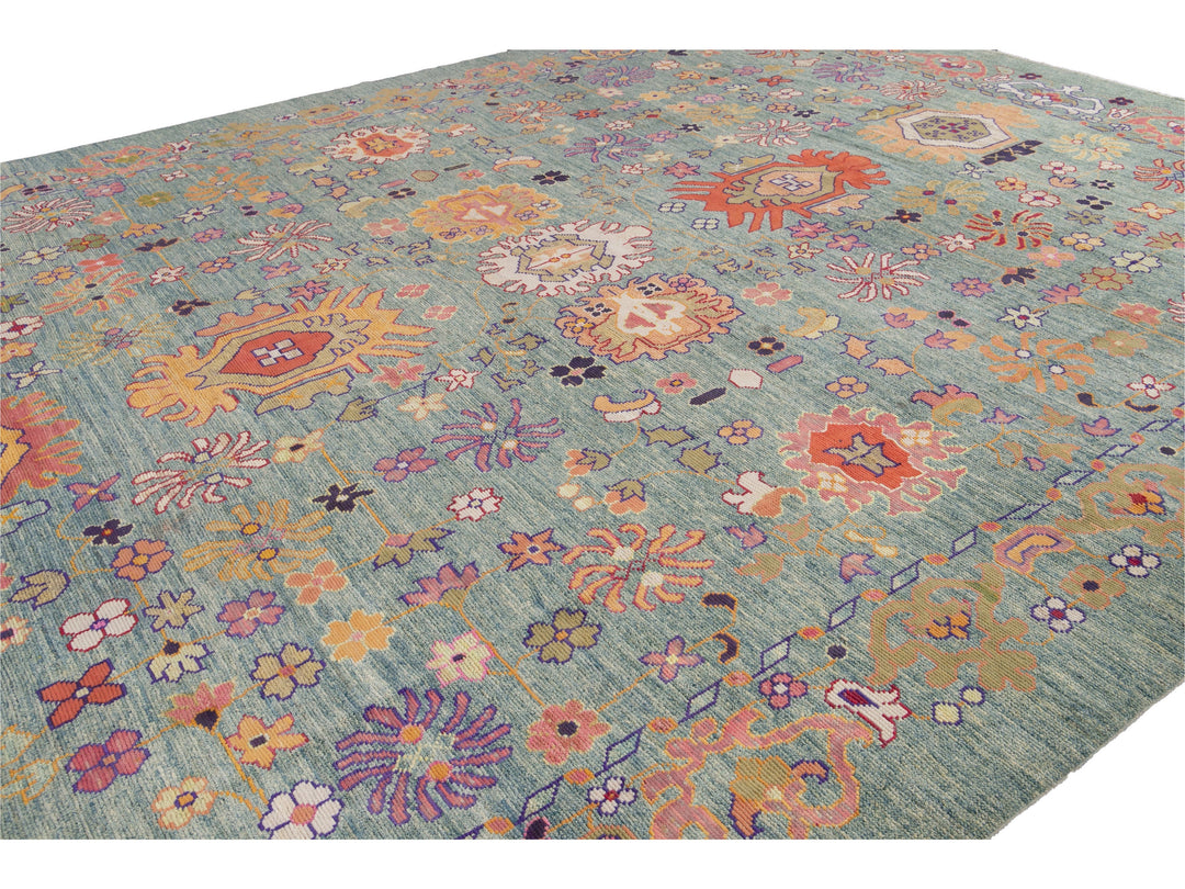 Modern Oushak Oversize Wool Rug 12 X 16