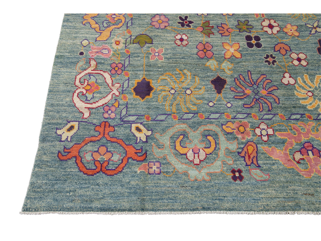 Modern Oushak Oversize Wool Rug 12 X 16