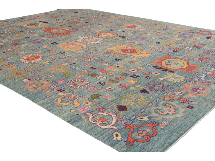 Modern Oushak Oversize Wool Rug 12 X 16