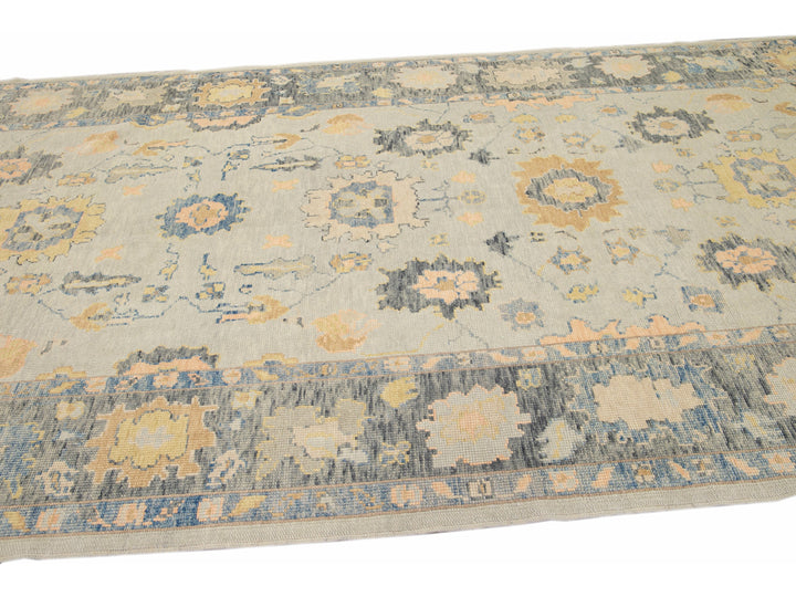 Long Modern Gray Turkish Oushak Handmade Floral Gallery Wool Runner