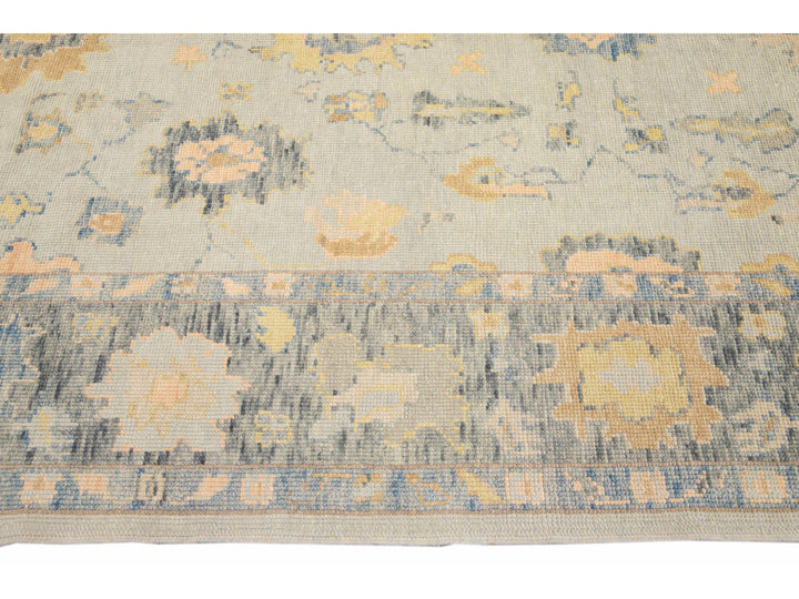 Long Modern Gray Turkish Oushak Handmade Floral Gallery Wool Runner