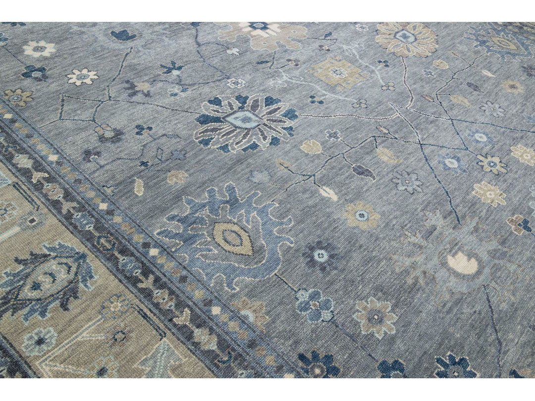 Modern Oushak Wool Rug 13 X 15