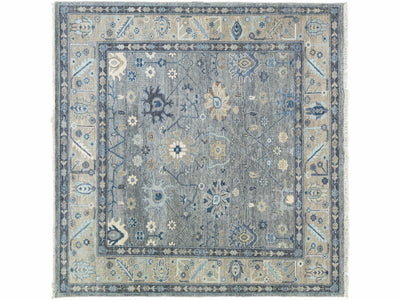 Gray Modern Oushak style Handmade Floral Motif Square Wool Rug