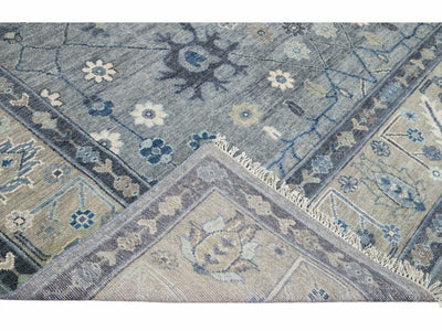 Gray Modern Oushak style Handmade Floral Motif Square Wool Rug