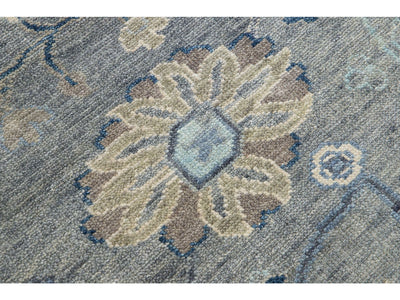 Modern Gray Oushak style Handmade Floral Motif Square Wool Rug