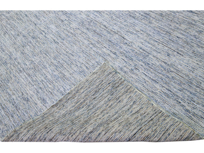 Modern Apadana's Groove Bamboo/Silk Handmade Gray and Blue Oversize Rug