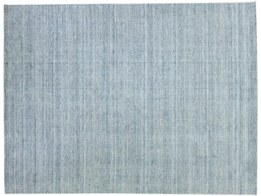 Modern Apadana's Groove Bamboo/Silk Handmade Blue Rug