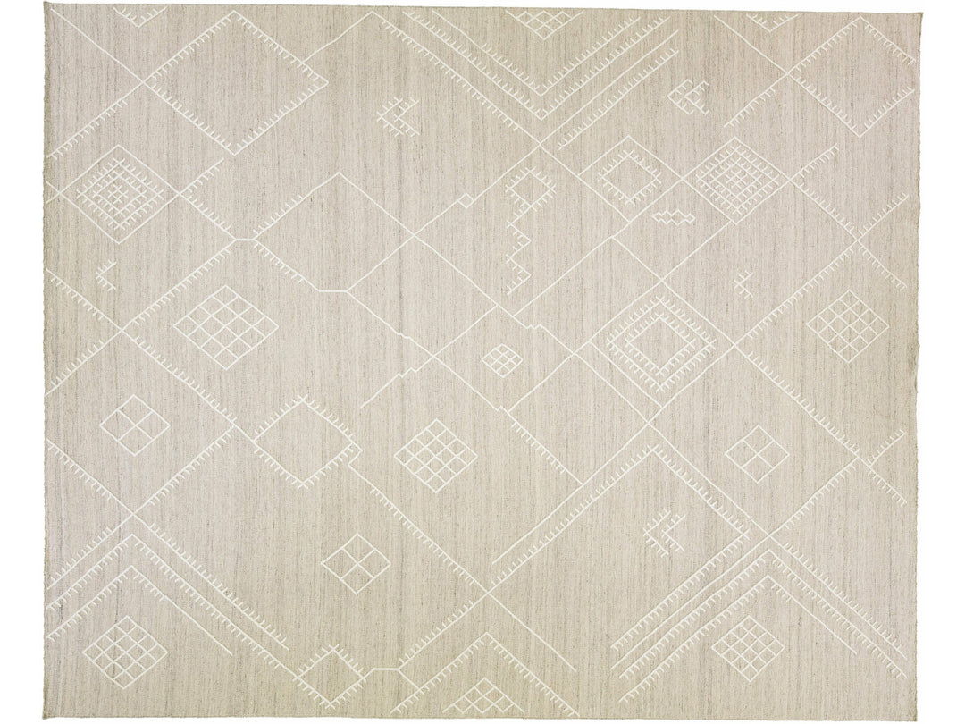 Apadana's Nantucket Collection Beige Flatweave Kilim Coastal Designed Wool Rug