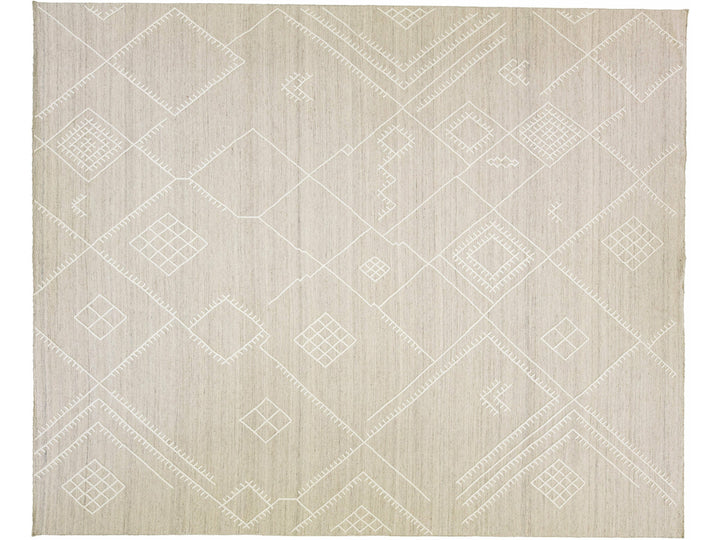 Apadana's Nantucket Collection Beige Flatweave Kilim Coastal Designed Wool Rug