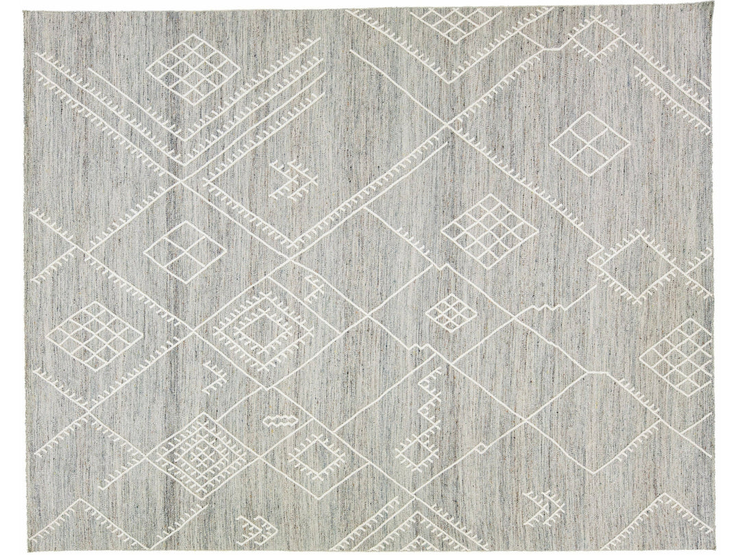 Gray Apadana's Nantucket Collection Flatweave Kilim Coastal Designed Wool Rug