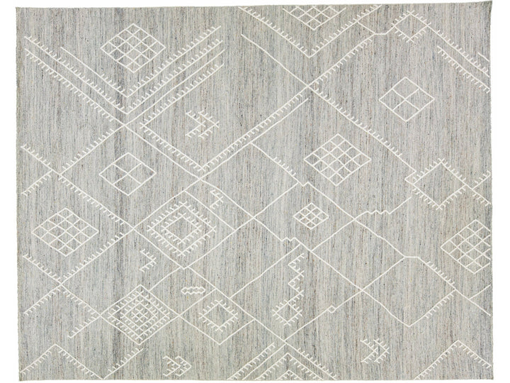 Gray Apadana's Nantucket Collection Flatweave Kilim Coastal Designed Wool Rug