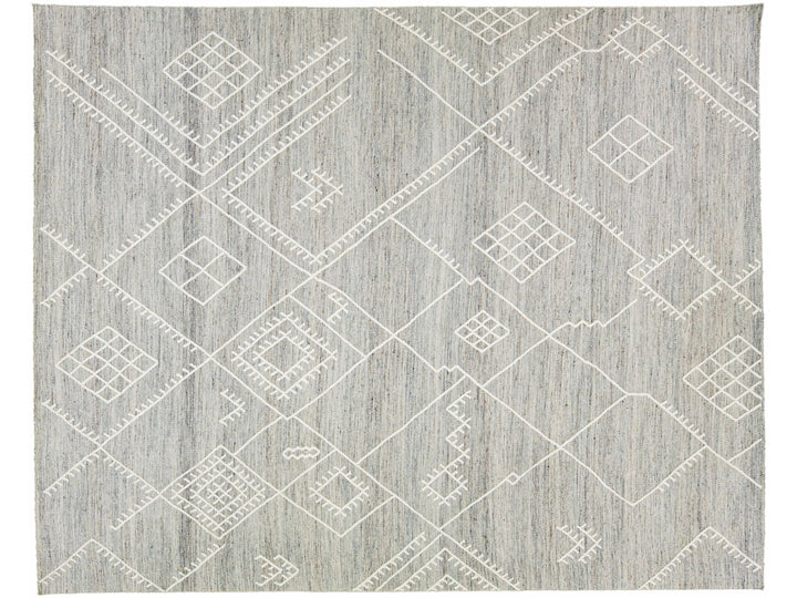 Apadana's Nantucket Collection Flatweave Kilim Coastal Designed Grey Wool Rug