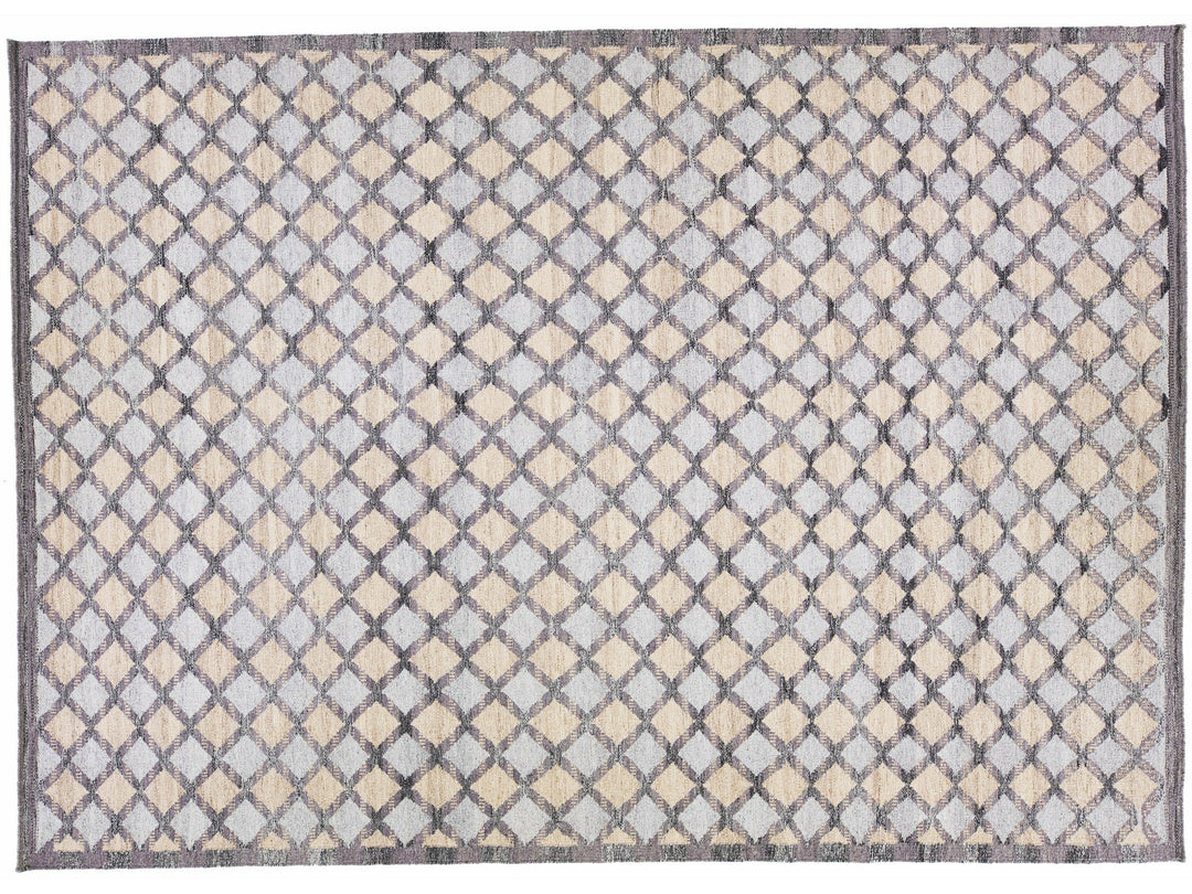 Modern Swedish Style Gray and Beige Handmade Geometric Wool Rug