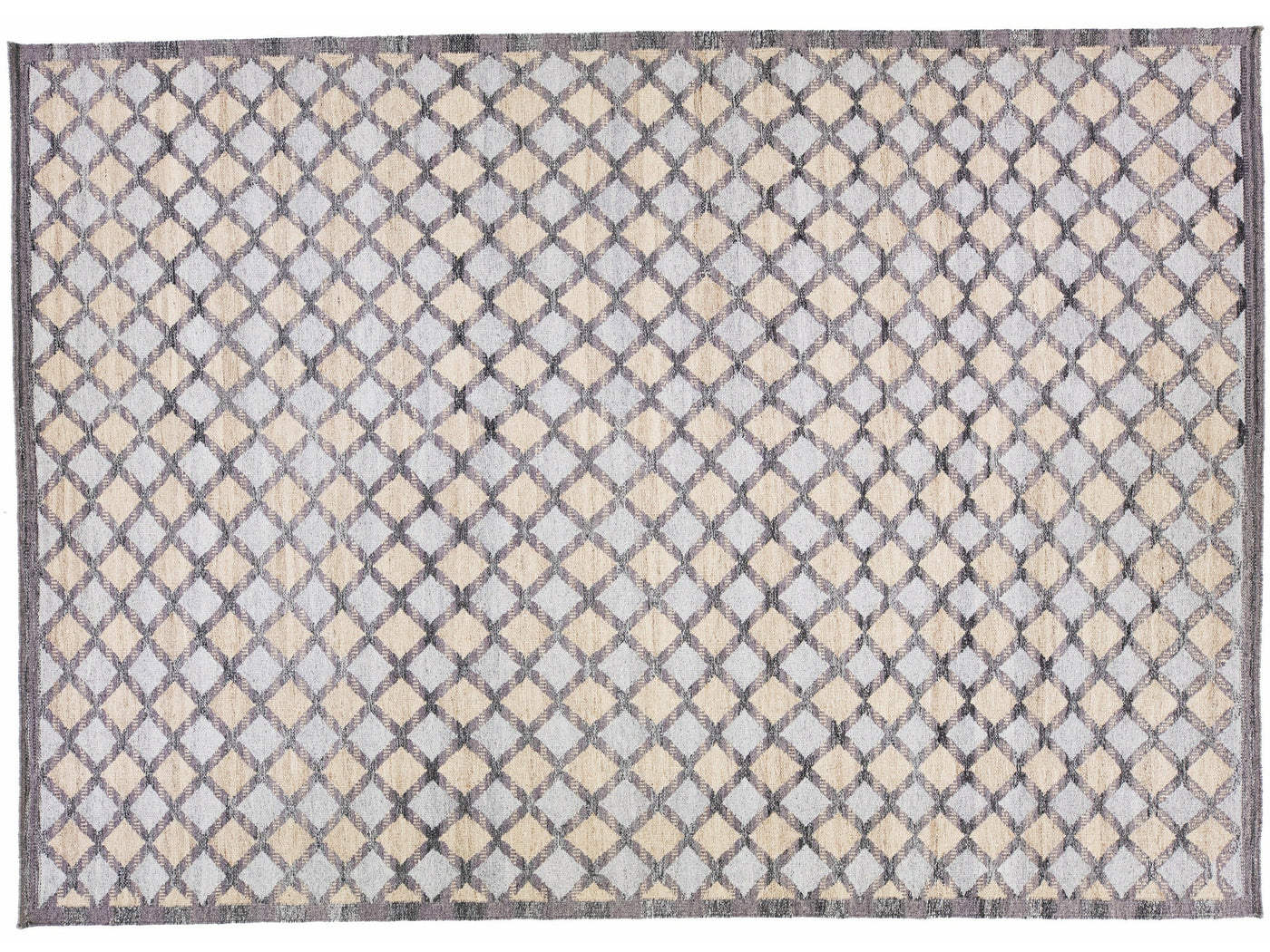 Modern Swedish Style Gray and Beige Handmade Geometric Wool Rug
