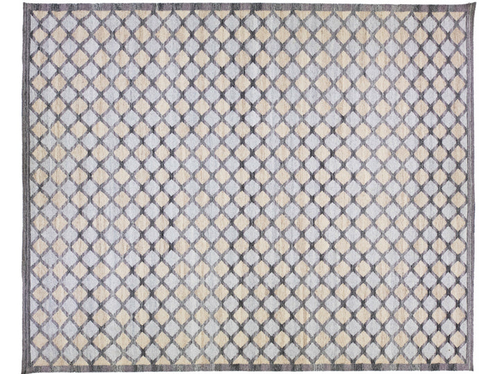 Gray Modern Swedish Style Handmade Wool Rug With Geometric Motif