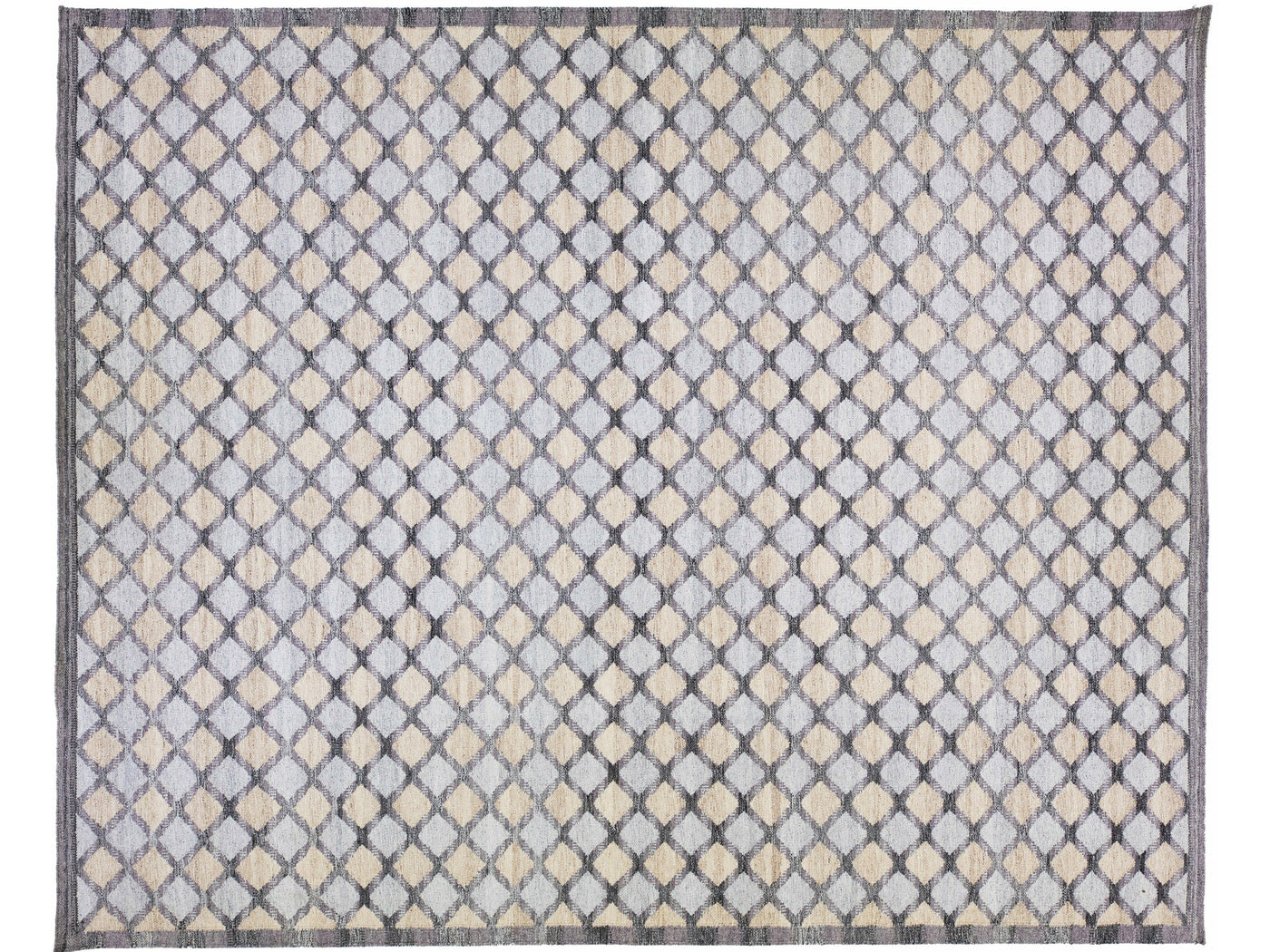 Gray Modern Swedish Style Handmade Wool Rug With Geometric Motif