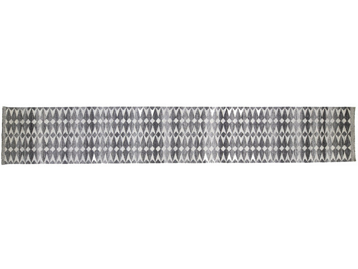 Modern Swedish Style Handmade Gray Wool Runner With Abstract Design